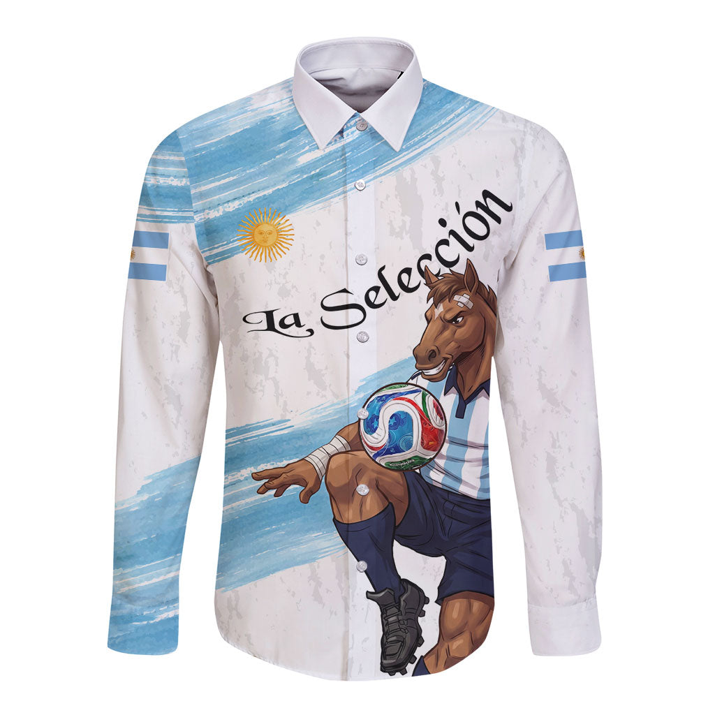 Personalized Argentina Football Long Sleeve Button Shirt La Seleccion Horse - Sun Of May