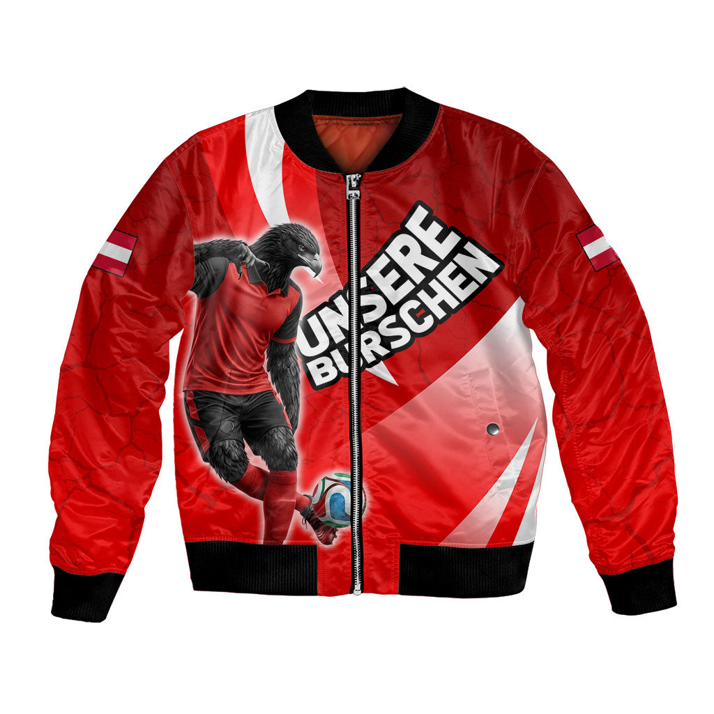 Personalized Austria Football Unsere Burschen Bomber Jacket Eagle Mascot Patriotic Wave Grunge