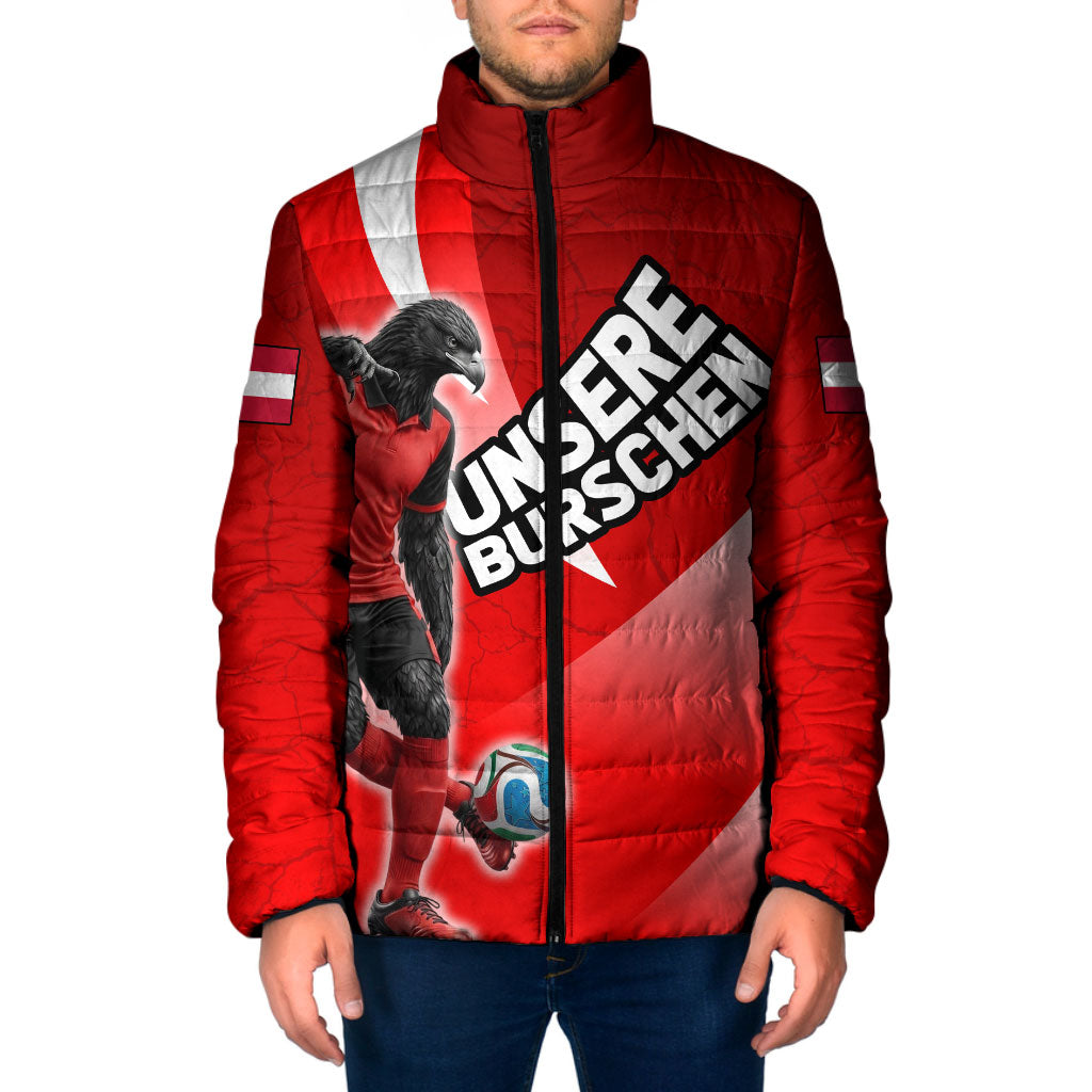 Personalized Austria Football Unsere Burschen Padded Jacket Eagle Mascot Patriotic Wave Grunge