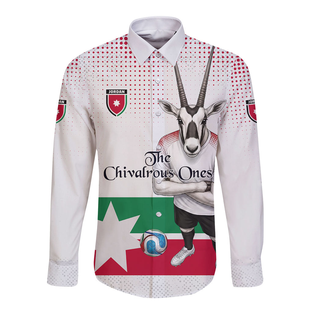 Personalized Jordan Football Long Sleeve Button Shirt The Chivalrous Ones Oryx Mascot Patriotic Halftone Dot