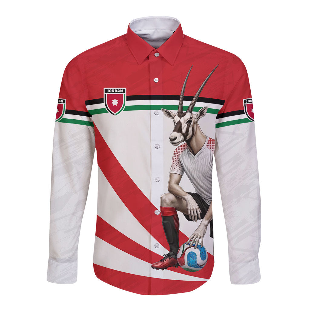 Personalized Jordan Football Oryx Mascot Long Sleeve Button Shirt Patriotic Diagonal Stripe Athletic Graphic