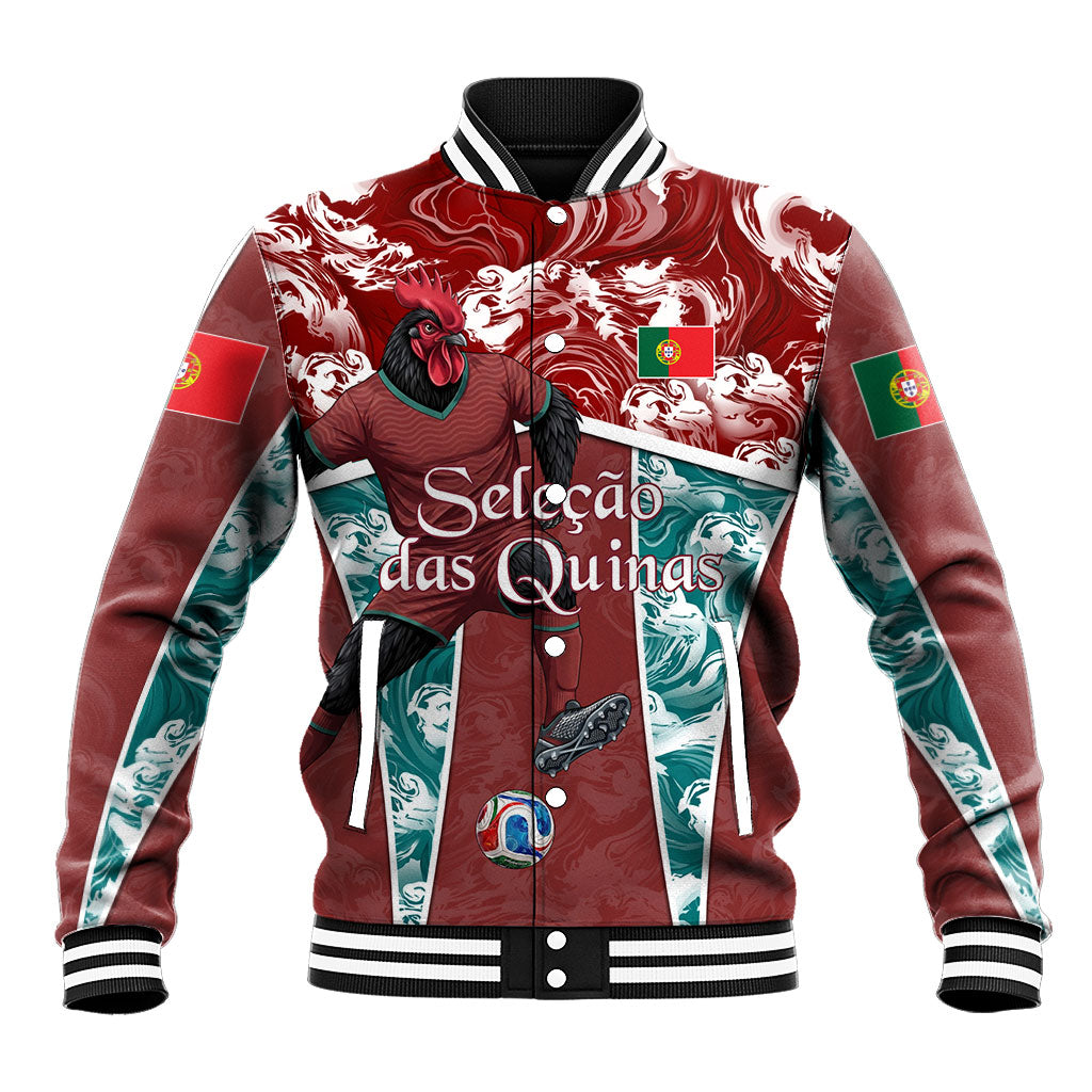 Personalized Portugal Football Baseball Jacket Selecao das Quinas Rooster Mascot Ornate Marble Swirl