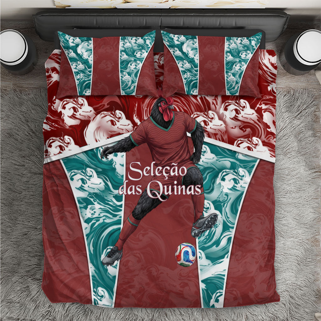 Portugal Football Bedding Set Selecao das Quinas Rooster Mascot Ornate Marble Swirl