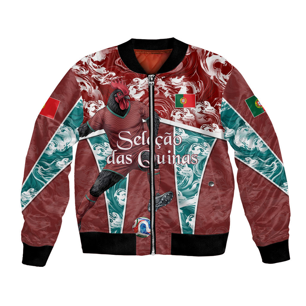 Personalized Portugal Football Bomber Jacket Selecao das Quinas Rooster Mascot Ornate Marble Swirl