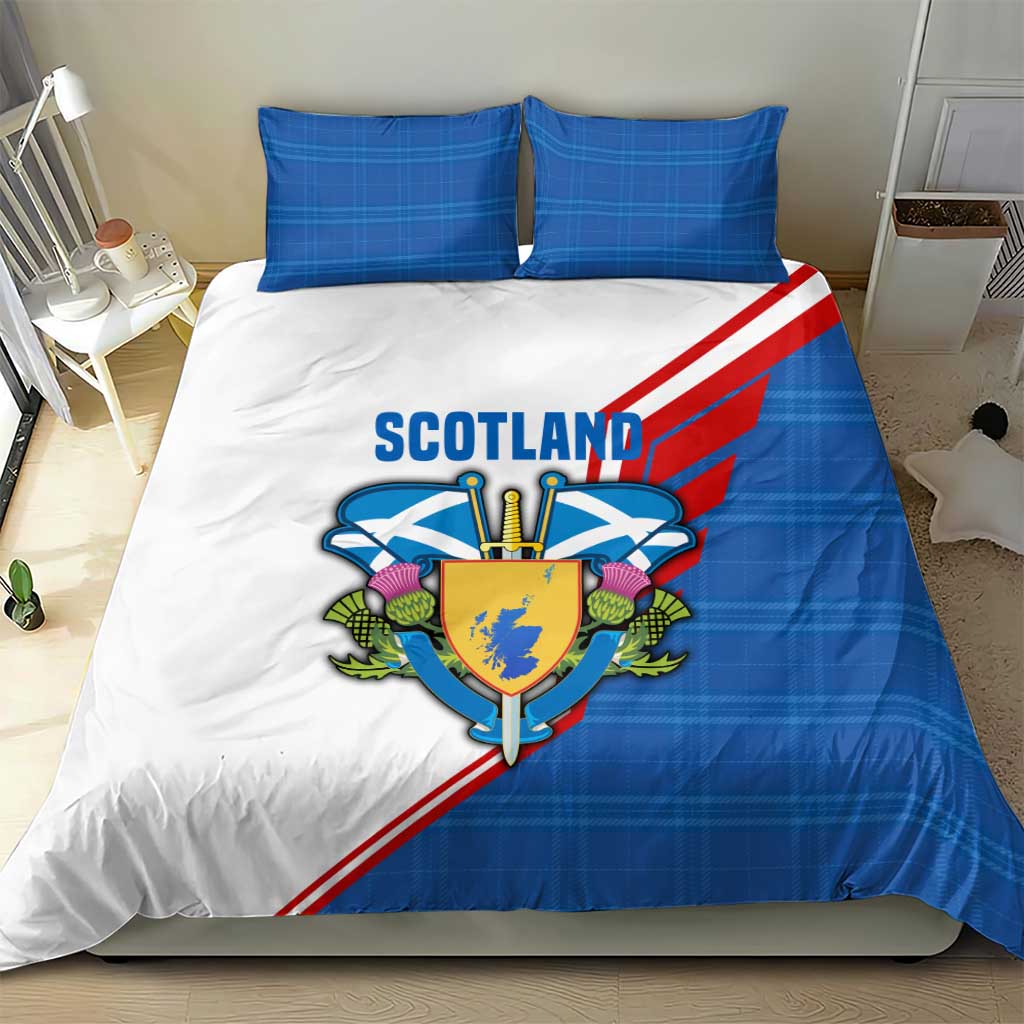 Scotland Blue Tartan Bedding Set with Crest and Saltire Shield Design - Wonder Print Shop