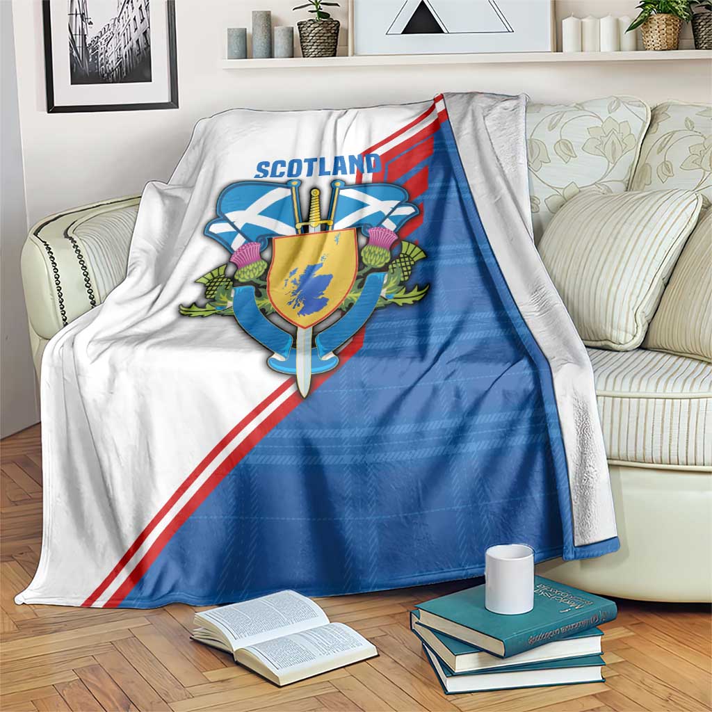 Scotland Blue Tartan Blanket with Crest and Saltire Shield Design - Wonder Print Shop
