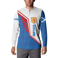 Scotland Blue Tartan Button Sweatshirt with Crest and Saltire Shield Design - Wonder Print Shop