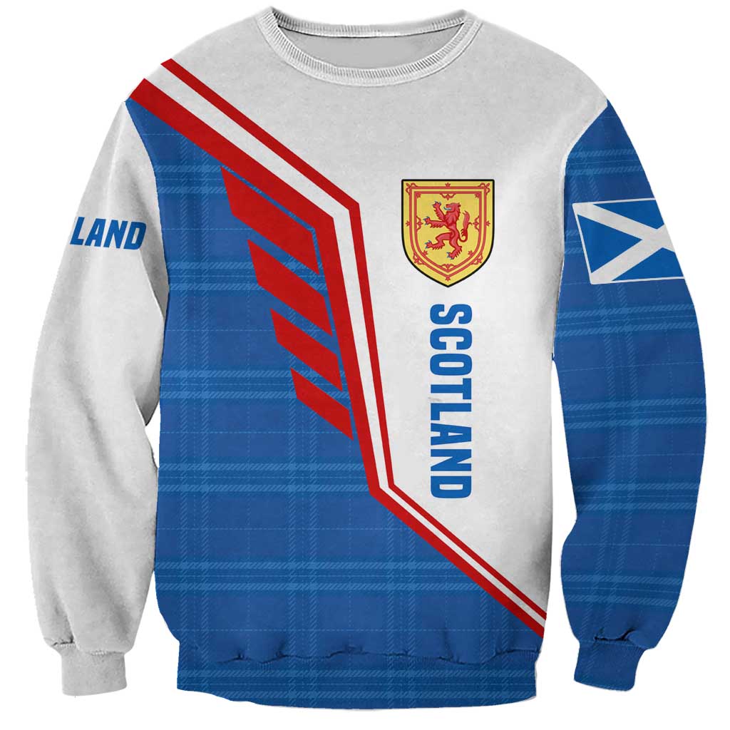 Scotland Blue Tartan Sweatshirt with Crest and Saltire Shield Design - Wonder Print Shop