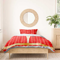 Armenian Traditional Red Bedding Set with Gold Cross Pattern and Flag Crest - Wonder Print Shop