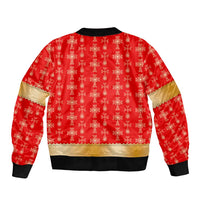 Armenian Traditional Red Bomber Jacket with Gold Cross Pattern and Flag Crest - Wonder Print Shop