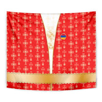 Armenian Traditional Red Tapestry with Gold Cross Pattern and Flag Crest - Wonder Print Shop