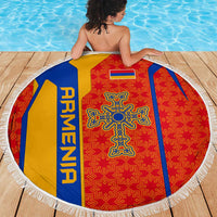 Armenia Flag-Inspired Beach Blanket with Ornamental Cross and Geometric Pattern Design - Wonder Print Shop