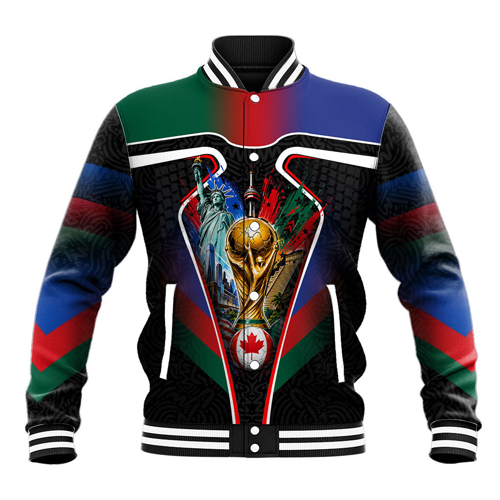 Personalized World Football 2026 Host Nations Baseball Jacket USA Canada Mexico Soccer Trophy