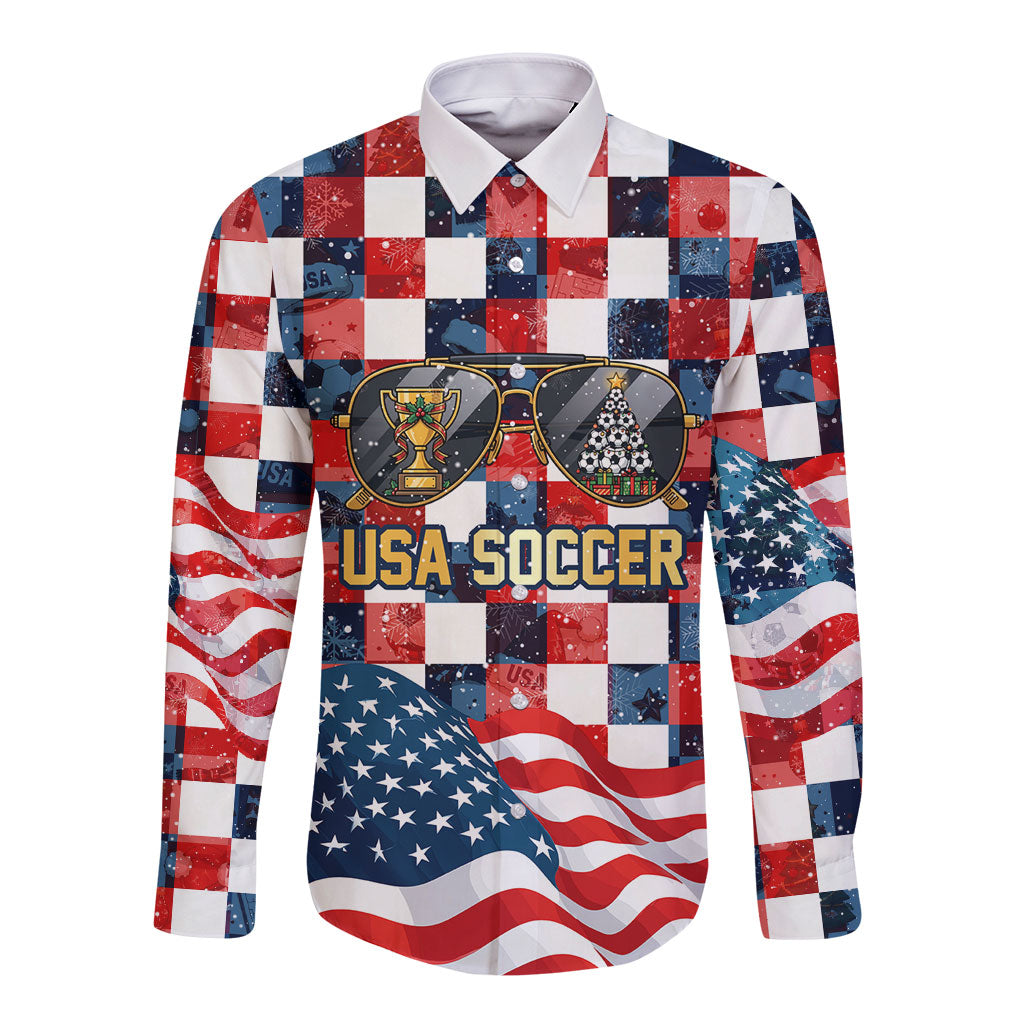 USA Soccer Summer Christmas In July Long Sleeve Button Shirt Summer Santa World Football 2026
