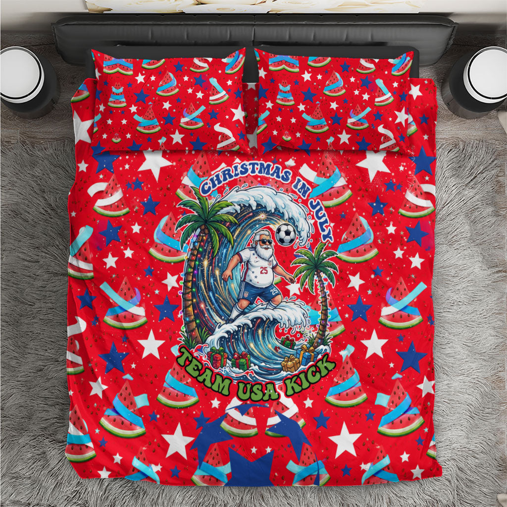 Christmas In July USA Soccer Bedding Set Surfing Santa Flamingo Summer Watermelon