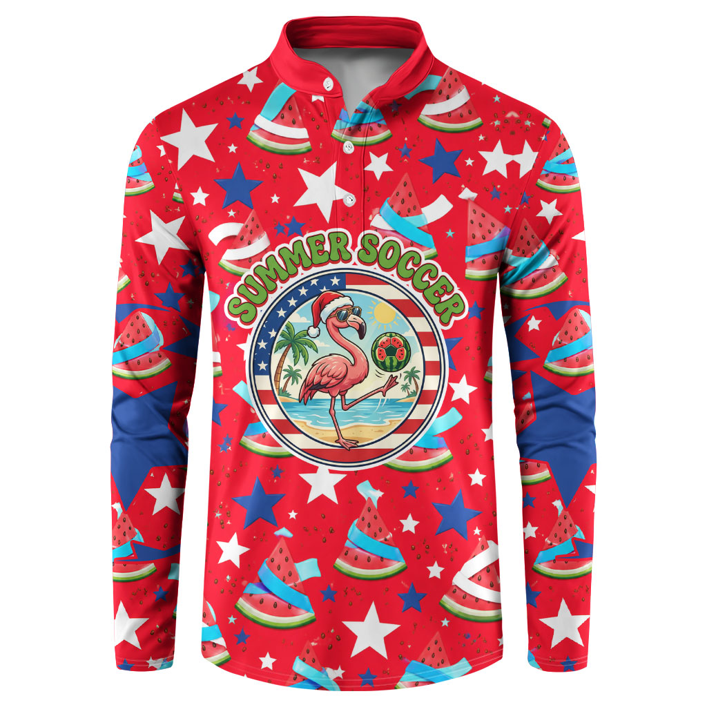 Christmas In July USA Soccer Button Sweatshirt Surfing Santa Flamingo Summer Watermelon