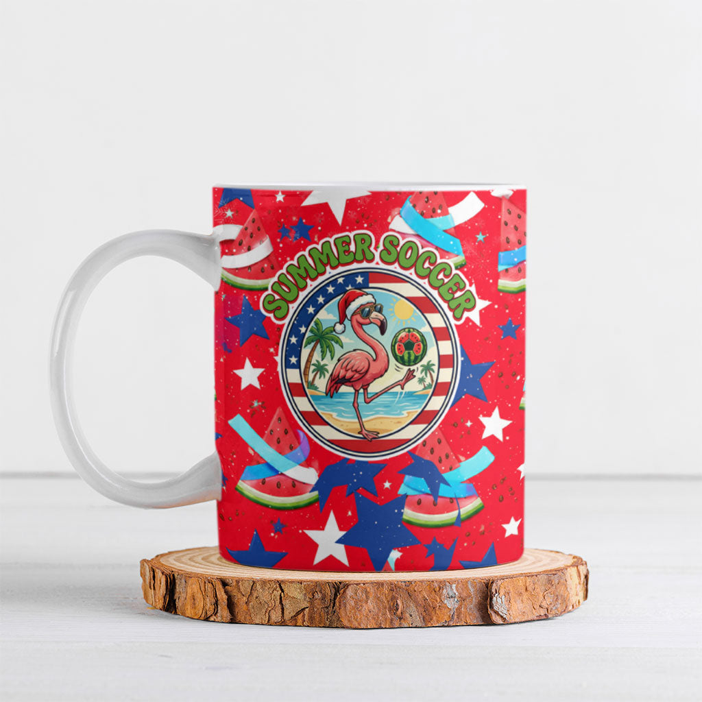 Christmas In July USA Soccer Ceramic Mug Surfing Santa Flamingo Summer Watermelon