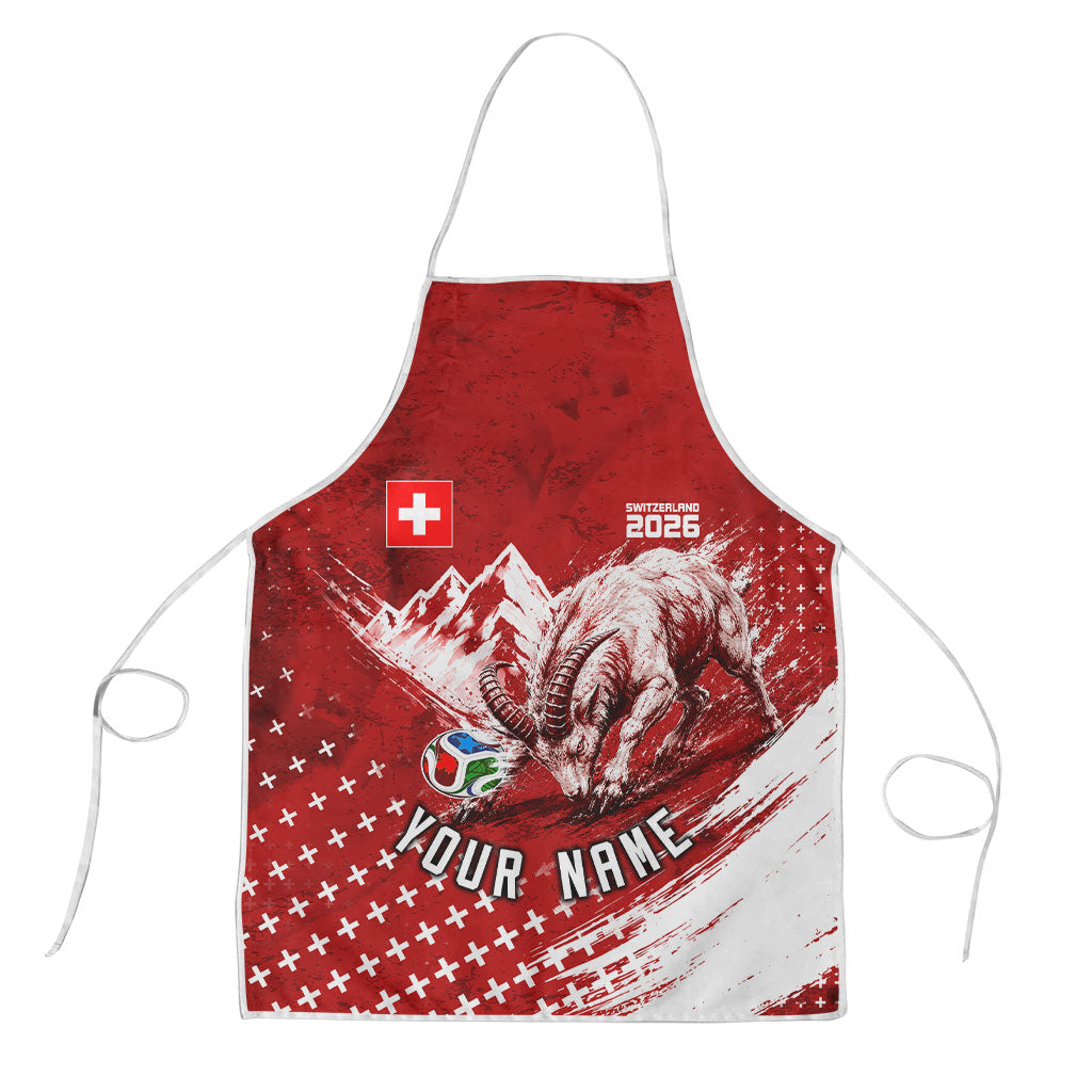 Personalized Switzerland Ibex Soccer 2026 Apron Grunge Swiss Football Cross Mountain