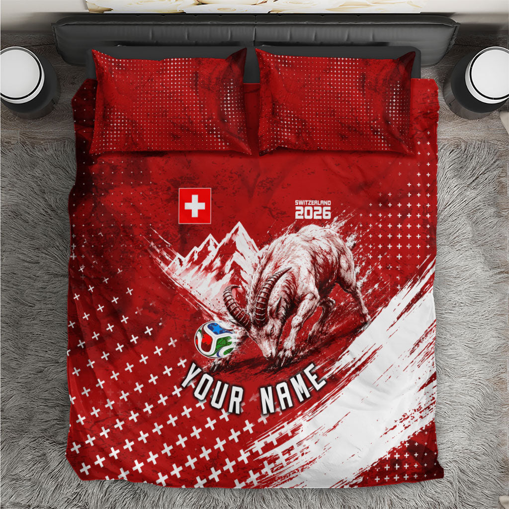 Personalized Switzerland Ibex Soccer 2026 Bedding Set Grunge Swiss Football Cross Mountain