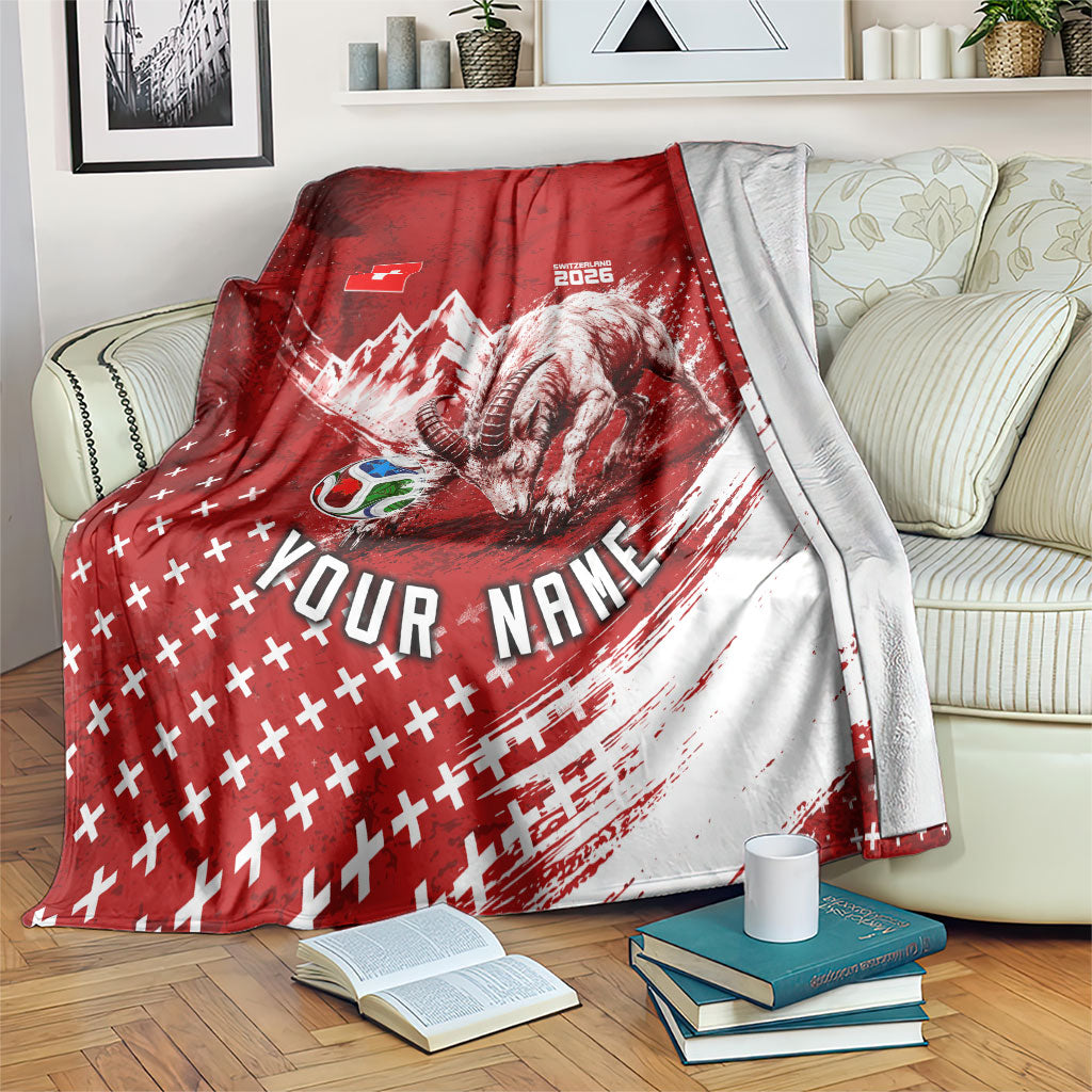 Personalized Switzerland Ibex Soccer 2026 Blanket Grunge Swiss Football Cross Mountain