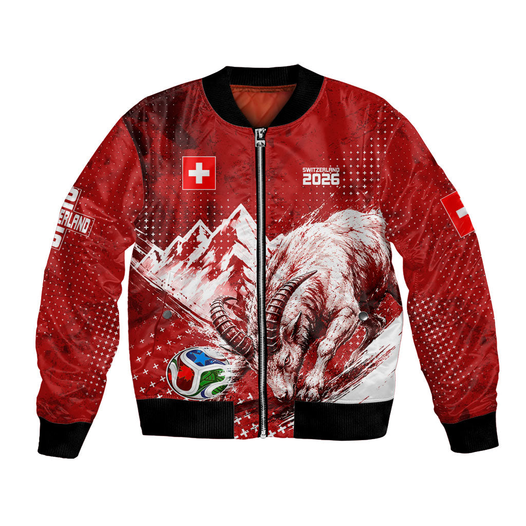 Personalized Switzerland Ibex Soccer 2026 Bomber Jacket Grunge Swiss Football Cross Mountain