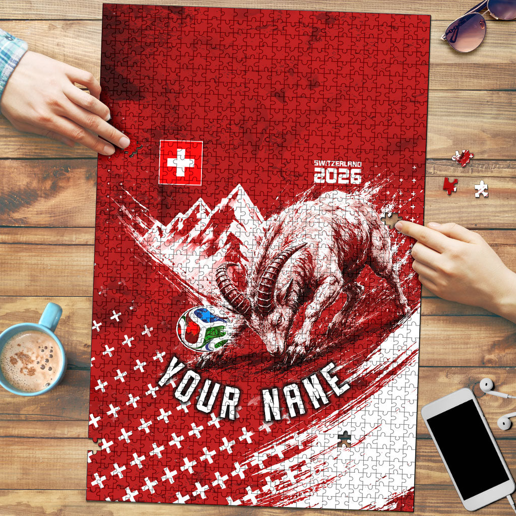 Personalized Switzerland Ibex Soccer 2026 Puzzle Grunge Swiss Football Cross Mountain
