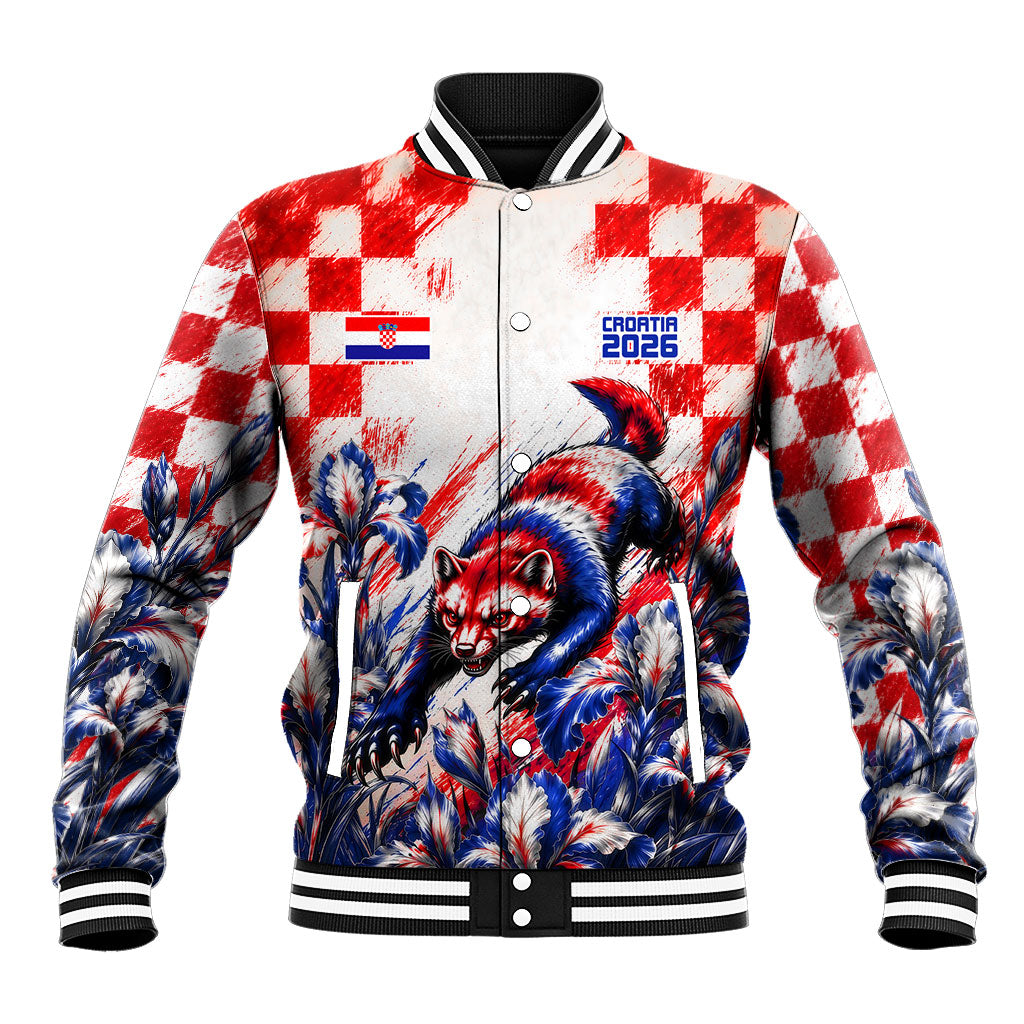 Personalized Croatia Marten Soccer 2026 Baseball Jacket Football Grunge Checkerboard Croatian Iris Floral