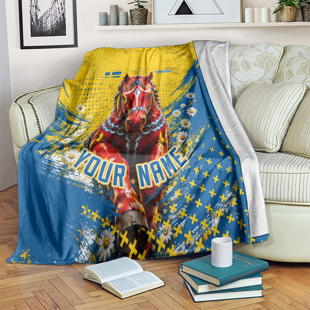 Personalized Sweden Dala Horse Soccer Blanket Grunge Swedish Flag Cheering Fans Floral