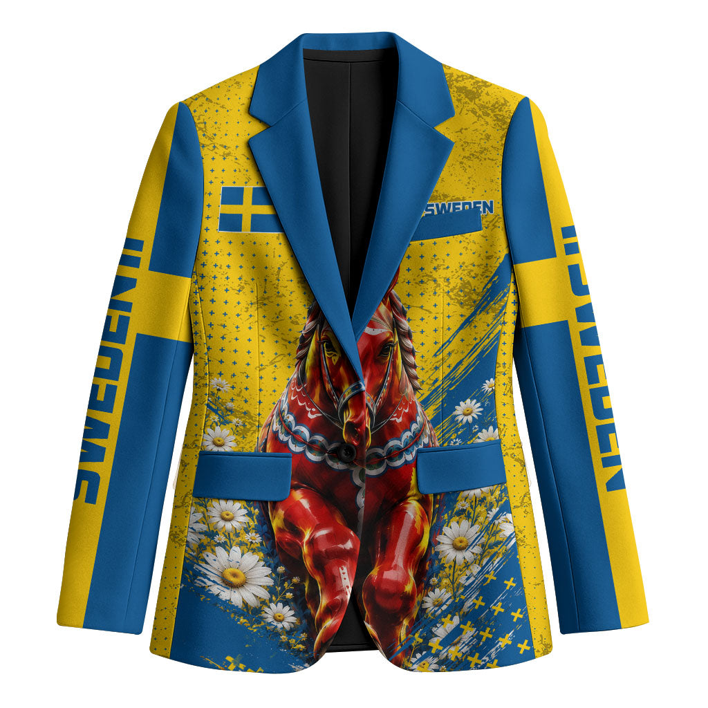 Personalized Sweden Dala Horse Soccer Blazer Grunge Swedish Flag Cheering Fans Floral