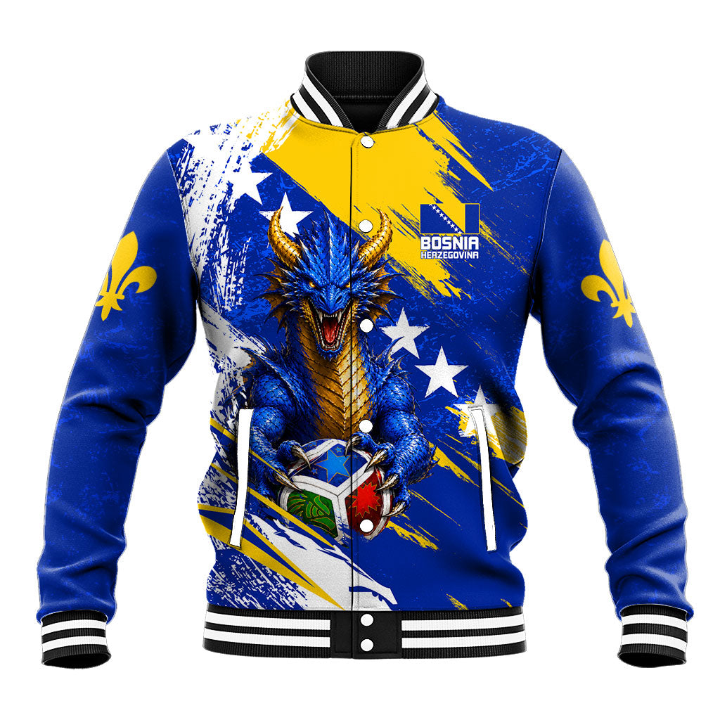 Personalized Bosnia Herzegovina Dragon Soccer Baseball Jacket Bosnian Football Flag Stars Fleur De Lis Grunge