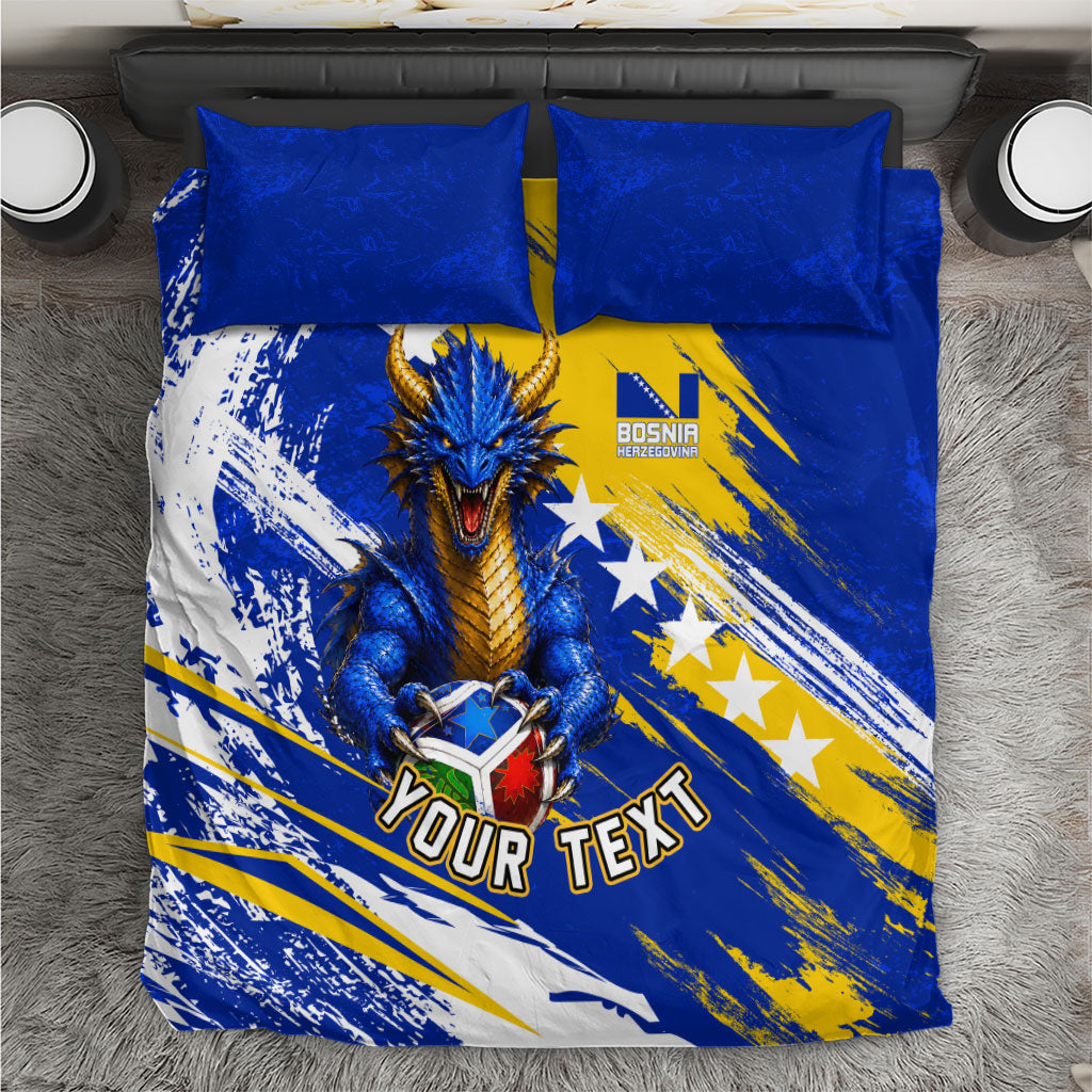 Personalized Bosnia Herzegovina Dragon Soccer Bedding Set Bosnian Football Flag Stars Fleur De Lis Grunge