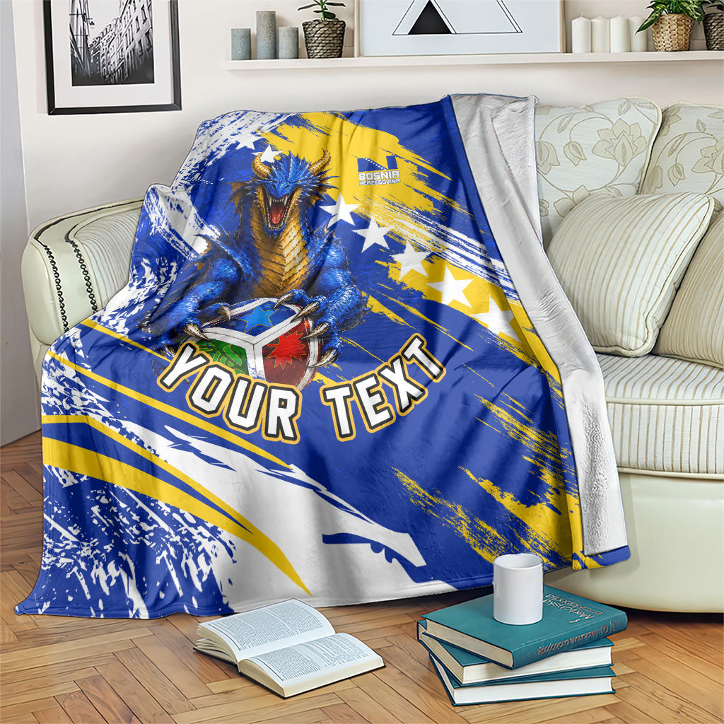 Personalized Bosnia Herzegovina Dragon Soccer Blanket Bosnian Football Flag Stars Fleur De Lis Grunge