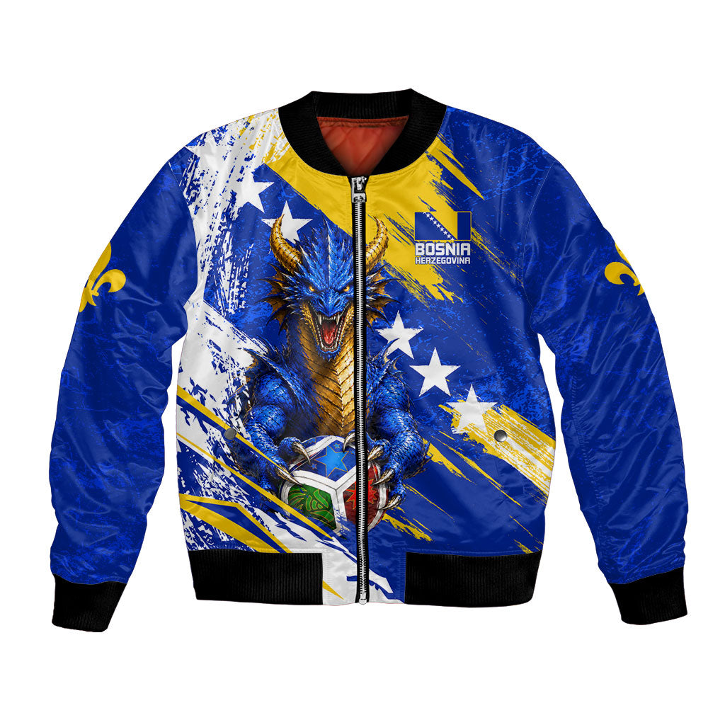 Personalized Bosnia Herzegovina Dragon Soccer Bomber Jacket Bosnian Football Flag Stars Fleur De Lis Grunge