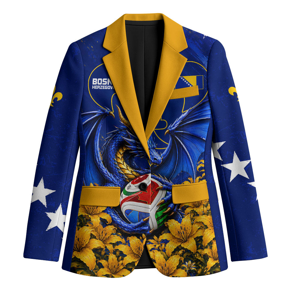 Personalized Bosnia Herzegovina Dragon Soccer Blazer Football Golden Lily Bosnian Flag Cheering Fans