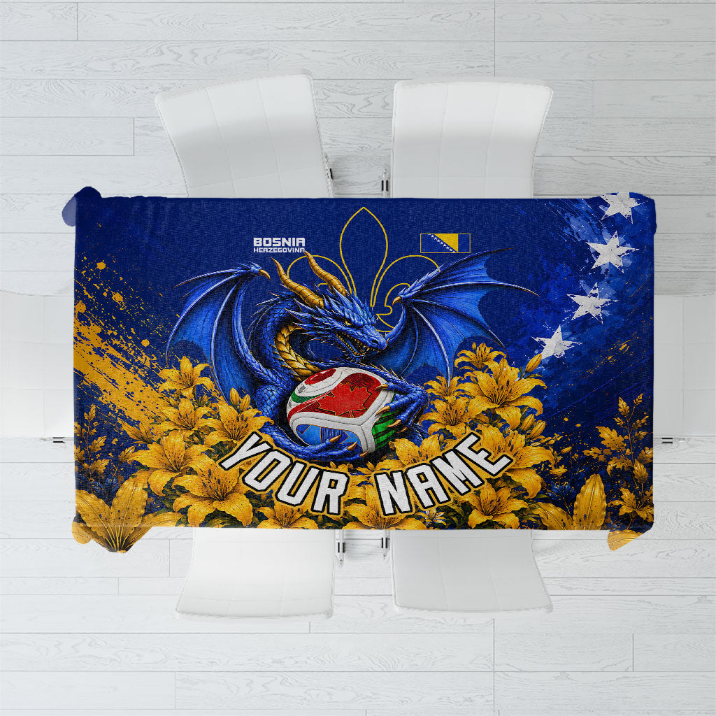 Personalized Bosnia Herzegovina Dragon Soccer Tablecloth Football Golden Lily Bosnian Flag Cheering Fans