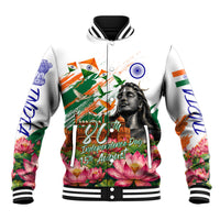 India 80th Independence Day Baseball Jacket Ashoka Chakra Lotus Landmarks Shiva