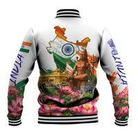 India 80th Independence Day Baseball Jacket Ashoka Chakra Lotus Landmarks Shiva