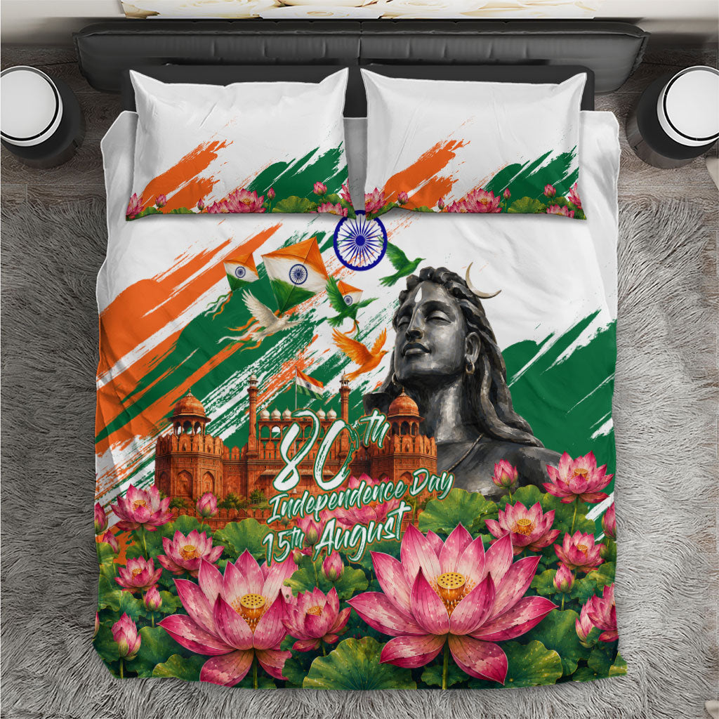 India 80th Independence Day Bedding Set Ashoka Chakra Lotus Landmarks Shiva