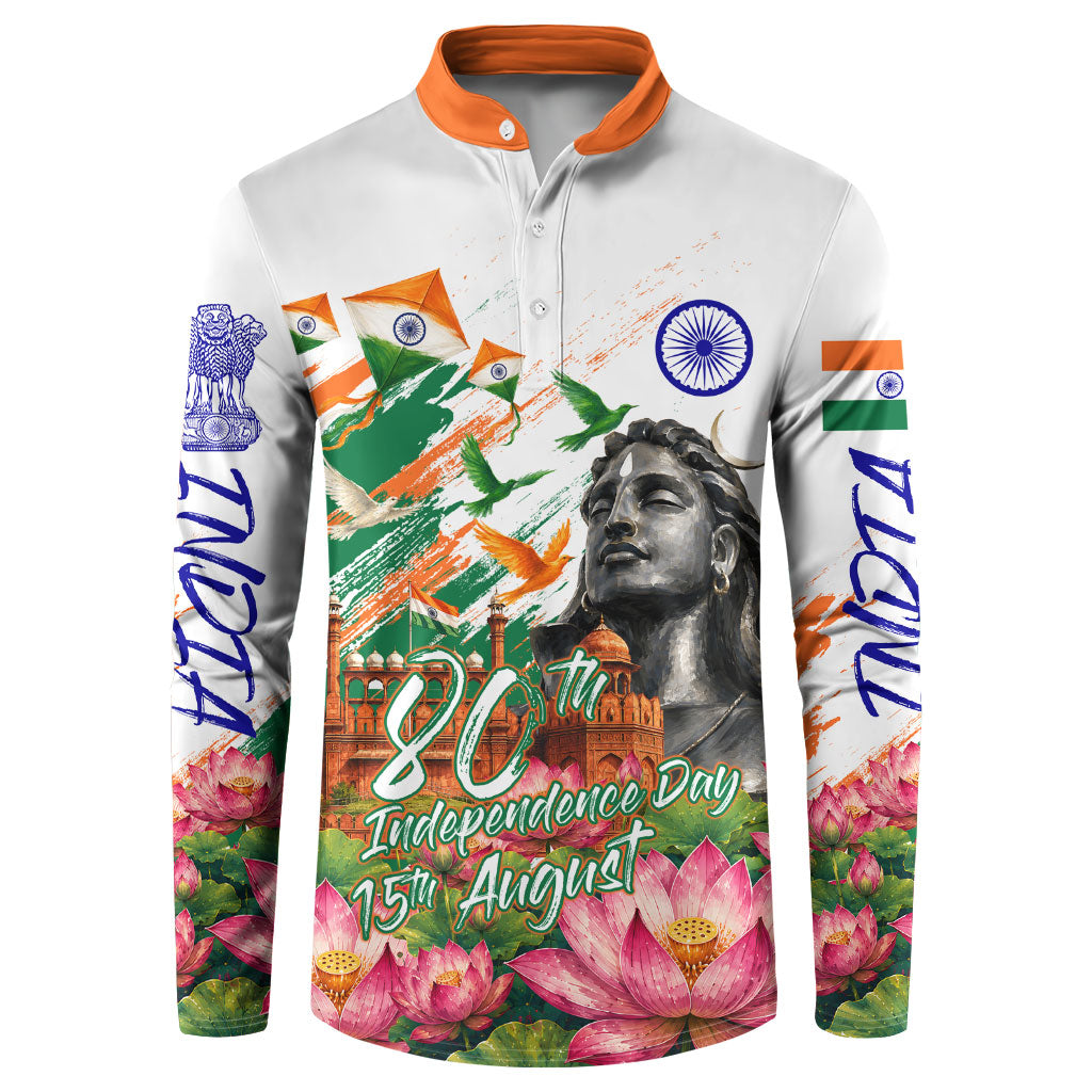India 80th Independence Day Button Sweatshirt Ashoka Chakra Lotus Landmarks Shiva