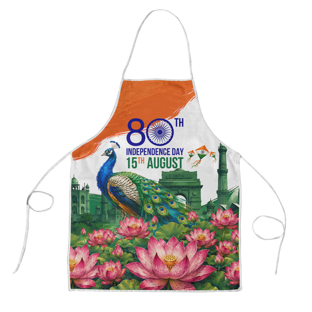 India 80th Independence Day Apron India Gate Peacock Lotus Heritage Landmarks