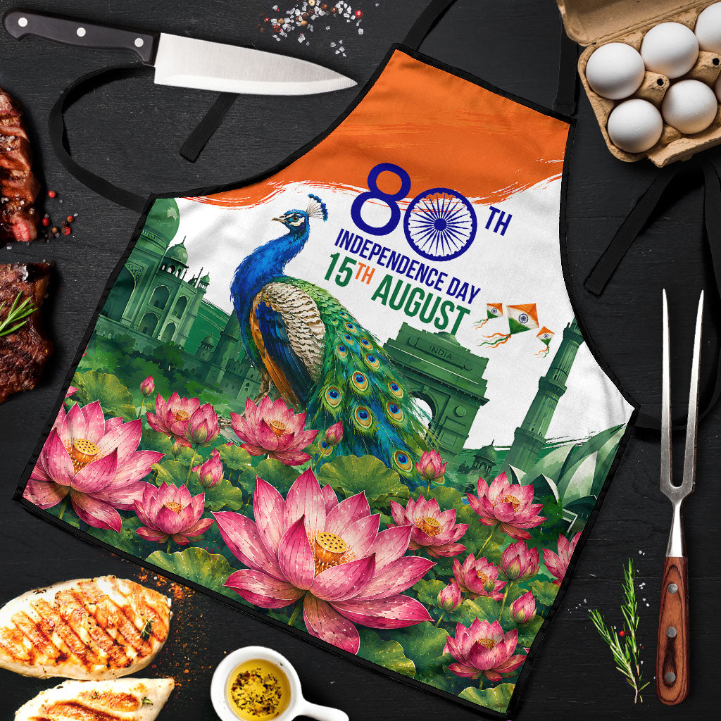 India 80th Independence Day Apron India Gate Peacock Lotus Heritage Landmarks