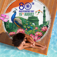 India 80th Independence Day Beach Blanket India Gate Peacock Lotus Heritage Landmarks