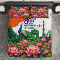 India 80th Independence Day Bedding Set India Gate Peacock Lotus Heritage Landmarks