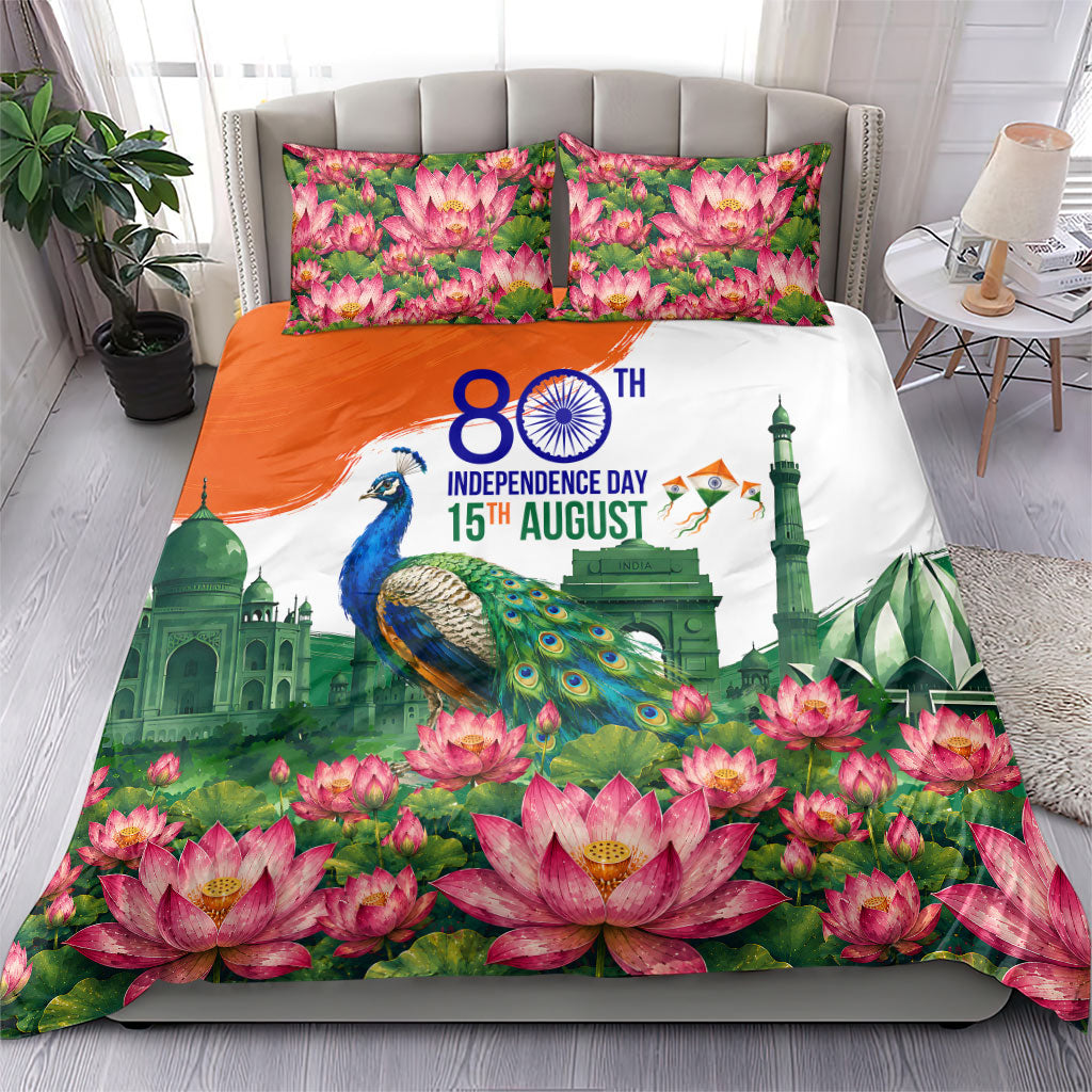 India 80th Independence Day Bedding Set India Gate Peacock Lotus Heritage Landmarks