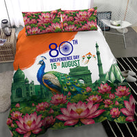 India 80th Independence Day Bedding Set India Gate Peacock Lotus Heritage Landmarks