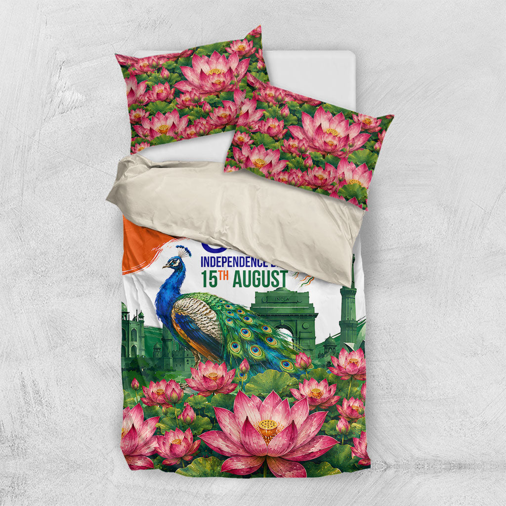 India 80th Independence Day Bedding Set India Gate Peacock Lotus Heritage Landmarks