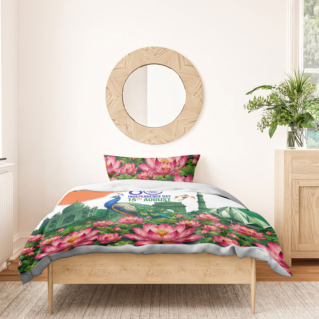 India 80th Independence Day Bedding Set India Gate Peacock Lotus Heritage Landmarks