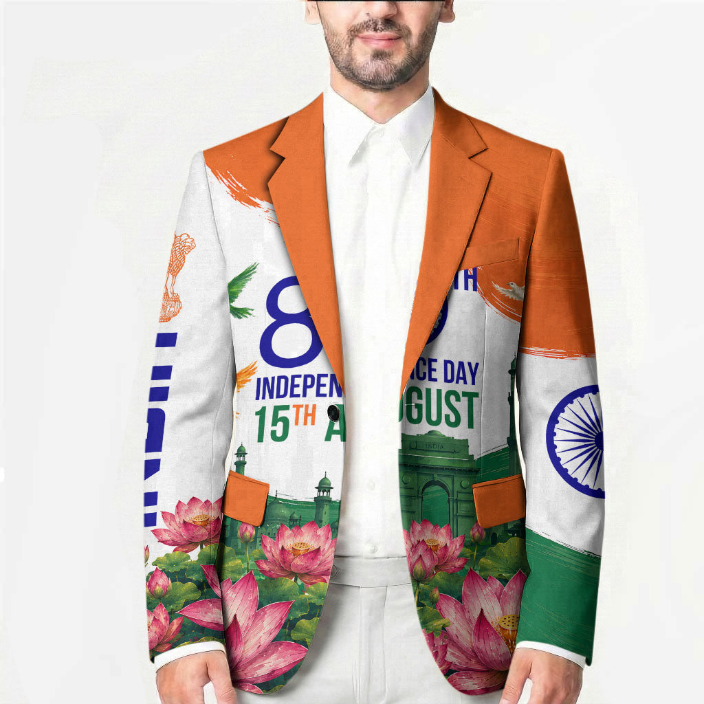 India 80th Independence Day Blazer India Gate Peacock Lotus Heritage Landmarks