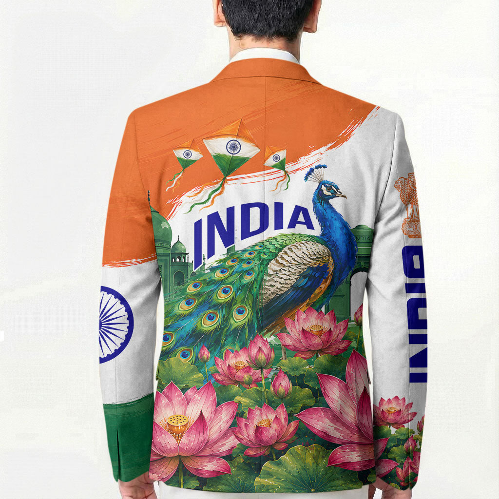 India 80th Independence Day Blazer India Gate Peacock Lotus Heritage Landmarks