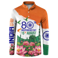 India 80th Independence Day Button Sweatshirt India Gate Peacock Lotus Heritage Landmarks